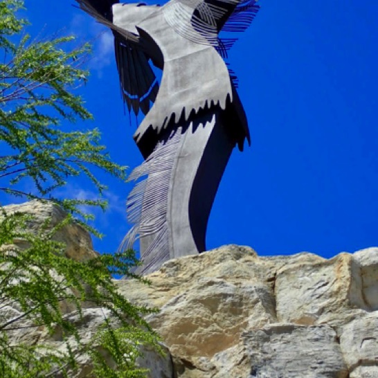 Looking up at the Keeper of the Plains